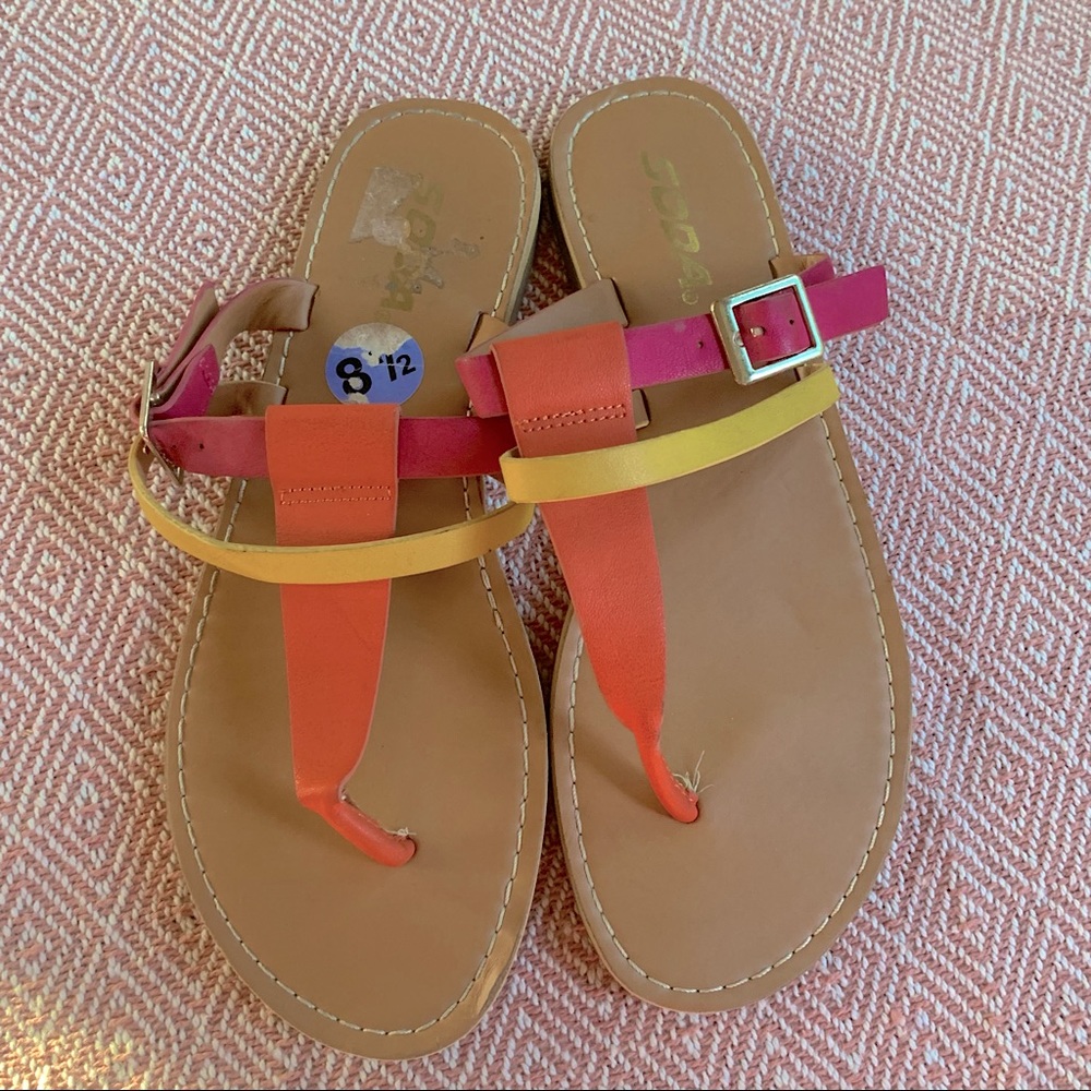 SODA | Orange Pink Yellow Buckle Thong Sandals 8.5